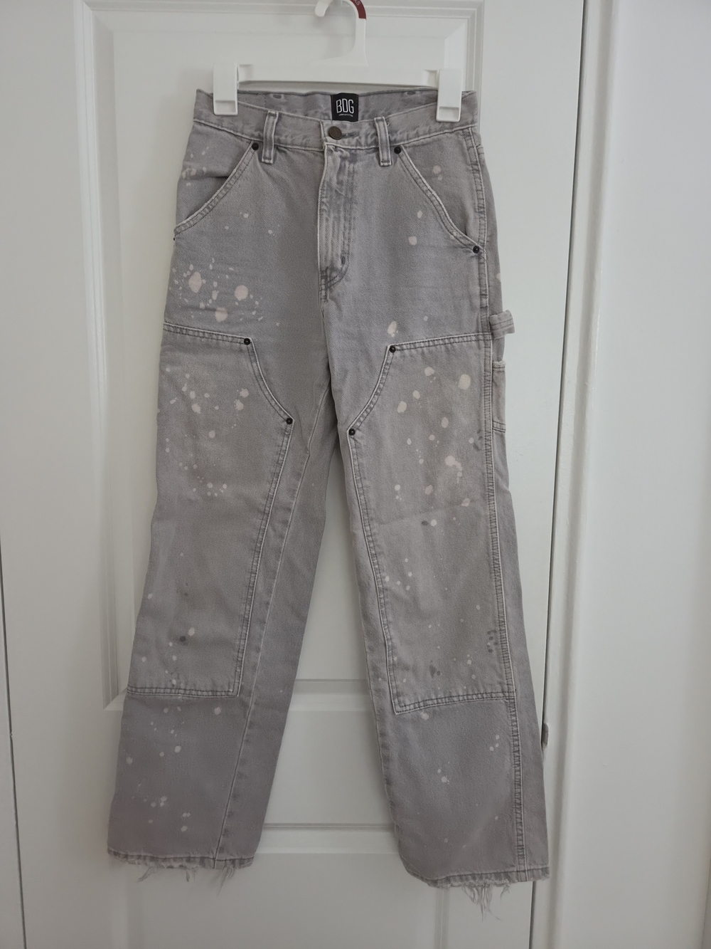 BDG Light Gray Straight-Leg Utility Jeans with Paint-Splatter